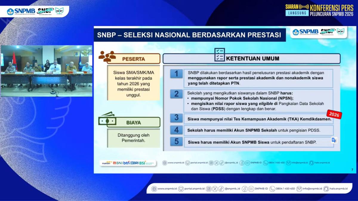 cuplikan konferensi pers peluncuran Seleksi Nasional Penerimaan Mahasiswa Baru 2026. (youtube.com/@snpmb_id)