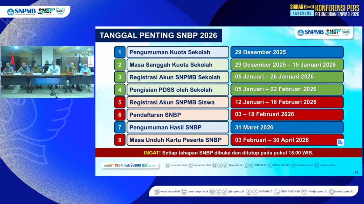 cuplikan konferensi pers peluncuran Seleksi Nasional Penerimaan Mahasiswa Baru 2026. (youtube.com/@snpmb_id)