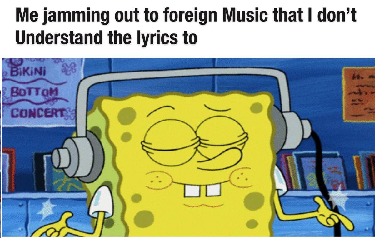 meme SpongeBob tentang dengar lagu