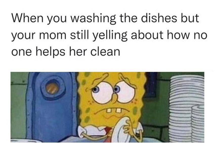 meme SpongeBob tentang cuci piring 