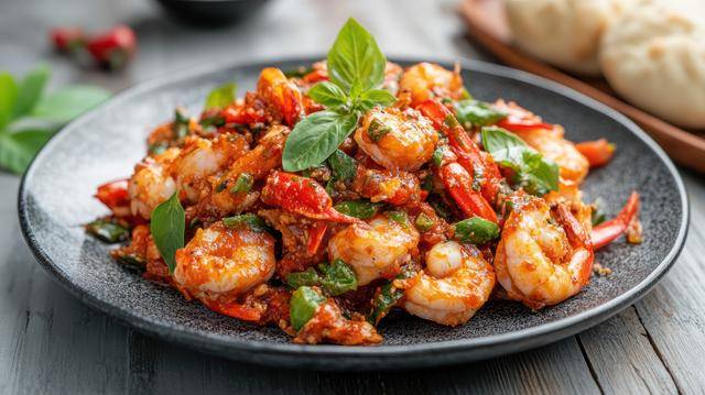 ilustrasi udang balado daun jeruk 