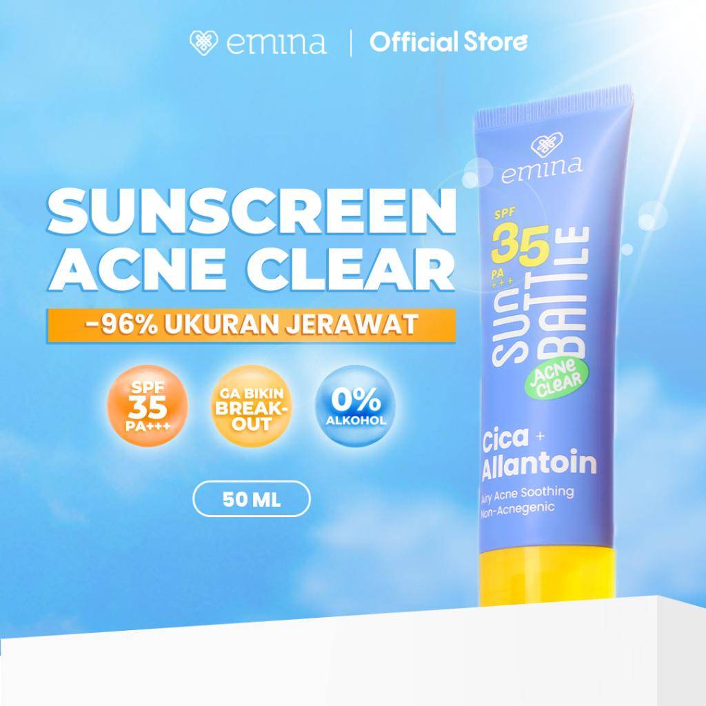 Emina Sun Battle SPF 35 PA +++ Acne Clear Cica + Allantoin Airy Acne Soothing (shopee.co.id/Emina Official Shop)