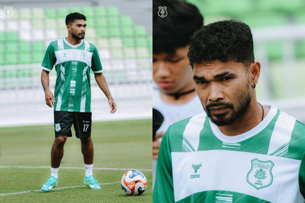 Pemain pinjaman Malut United, Rifal Lastori, dalam sesi official training bersama PSMS Medan di Stadion Utama Sumatra Utara Deli Serdang pada 11 September 2025. (Instagram.com/official_psmsmedan)