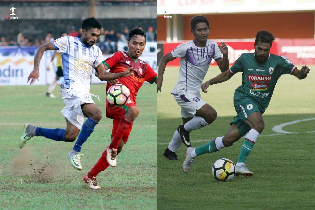 Aksi-aksi Rifal Lastori saat memperkuat PSIS Semarang di Liga 2 2017 (kiri) dan PSS Sleman pada Liga 2 2018 (kanan). (Instagram.com/liga2match)