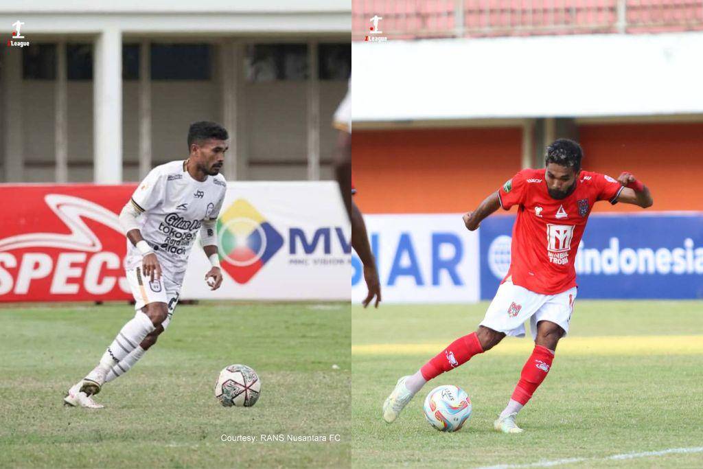 Aksi-aksi Rifal Lastori saat memperkuat RANS Cilegon FC di Liga 2 2021 (kiri) dan Malut United pada Liga 2 2023/2024 (kanan). (Instagram.com/liga2match)