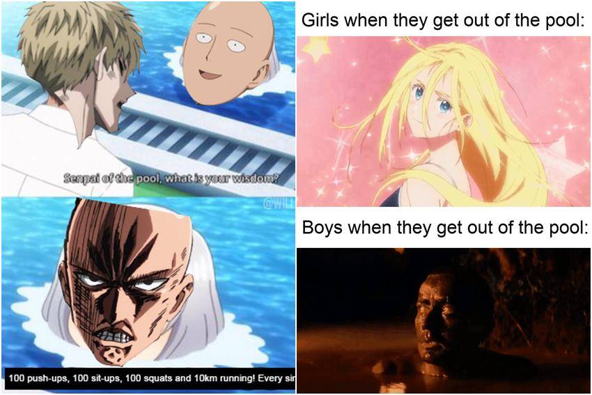 meme anime tentang kolam renang