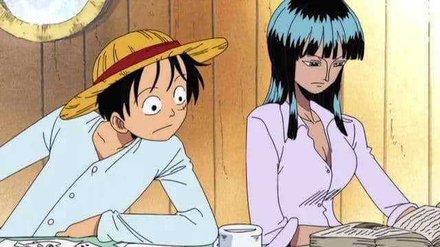 Luffy tertarik pada buku yang dibaca Robin (dok. Toei Animation/One Piece)
