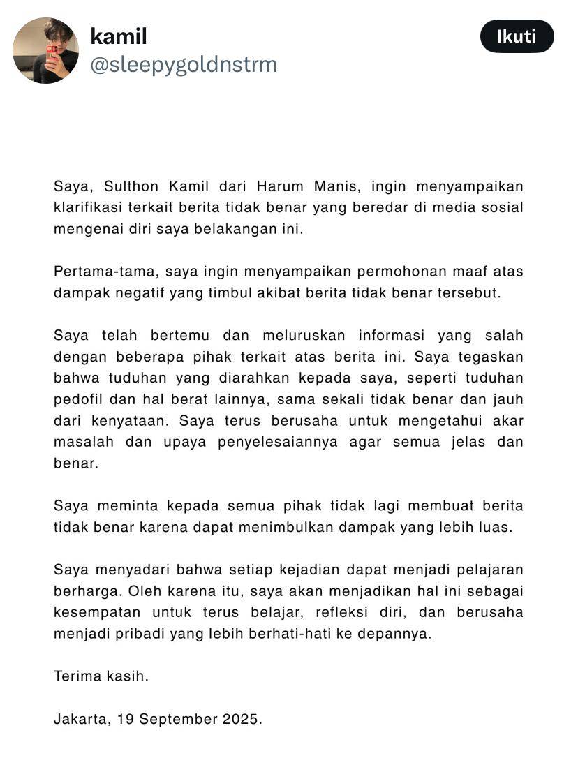 klarifikasi Sulthon Kamil