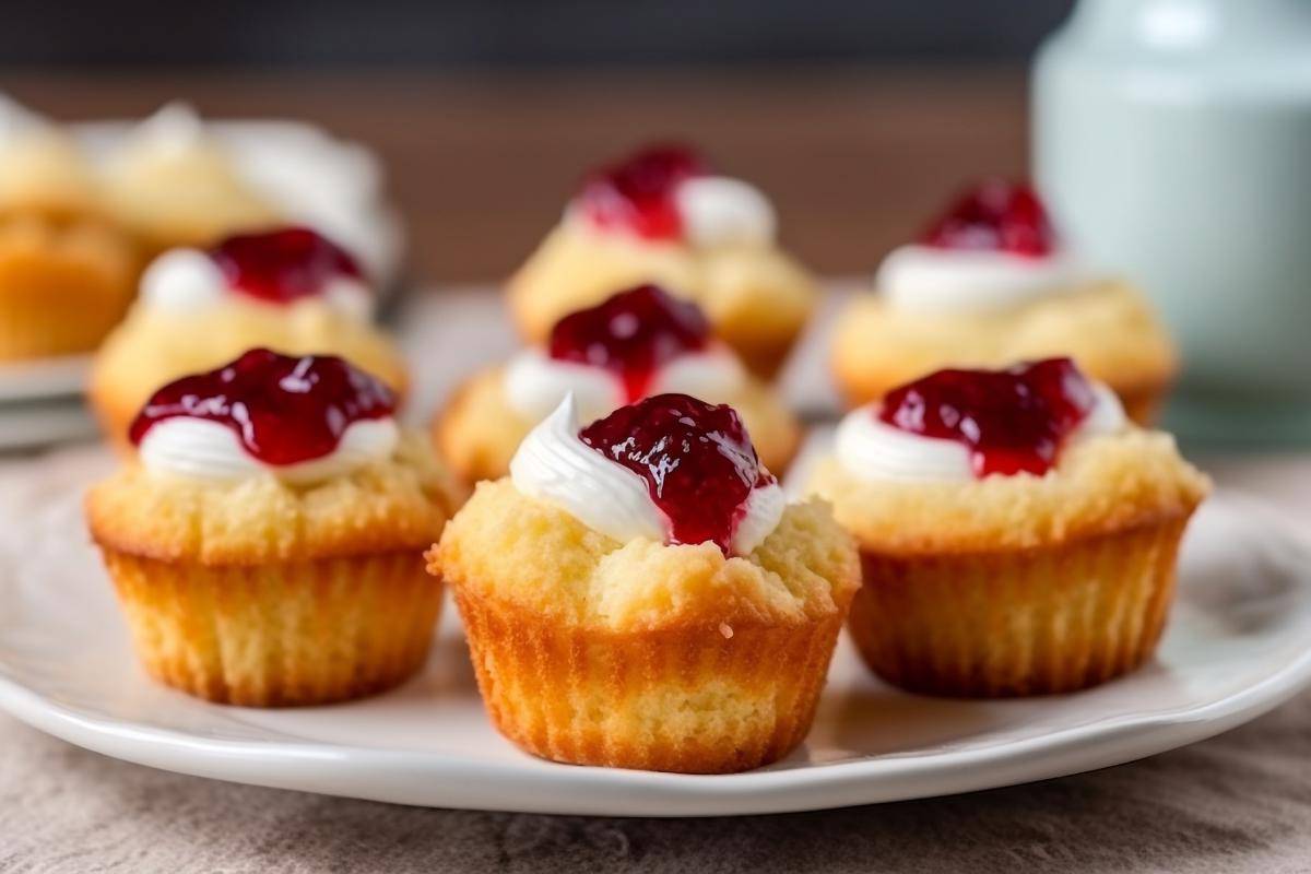 ilustrasi vanilla mini sponge cake selai stroberi 