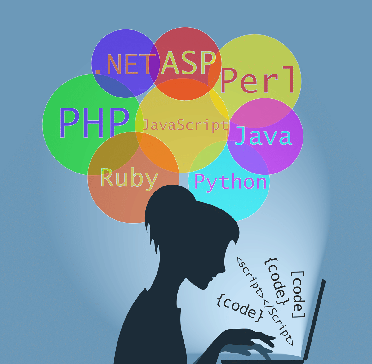 ilustrasi developer fokus membandingkan baris kode di laptopnya