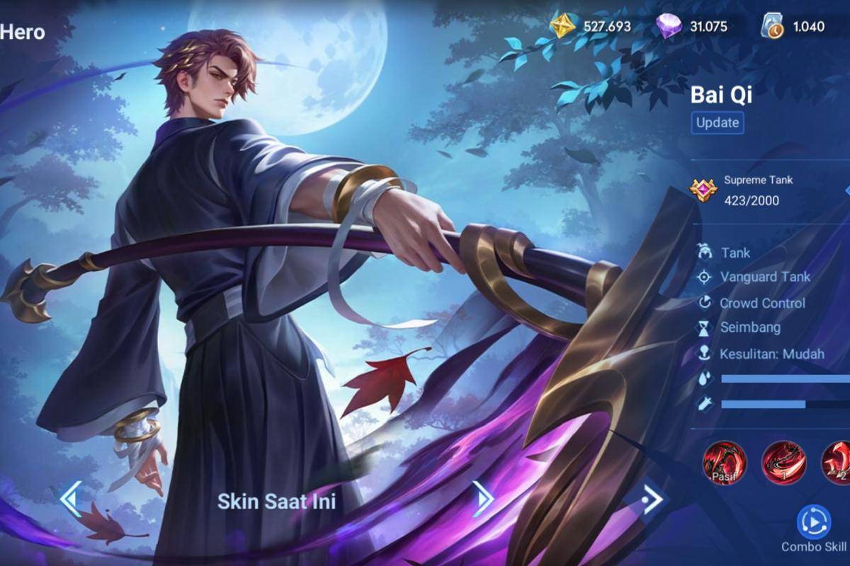 ilustrasi Bai Qi hero clash line HOK 