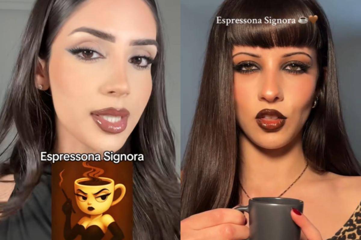 Potret tren makeup yang terinspirasi dari Italian Brainrot, Espressona Signora. (tiktok.com/minaamouse016 | tiktok.com/charlottelooks)