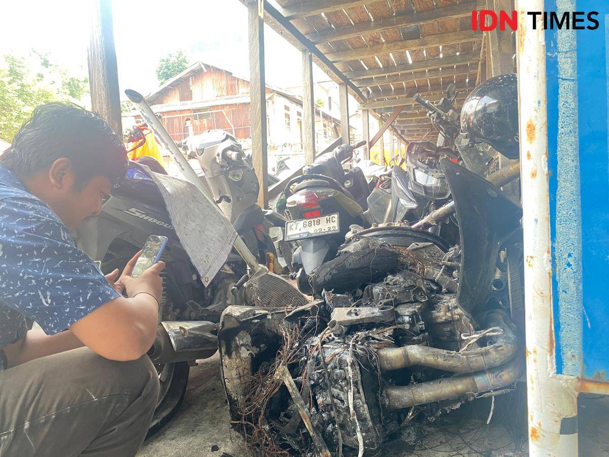 Puing Ducati merah yang terbakar kini diamankan di Polresta Balikpapan.