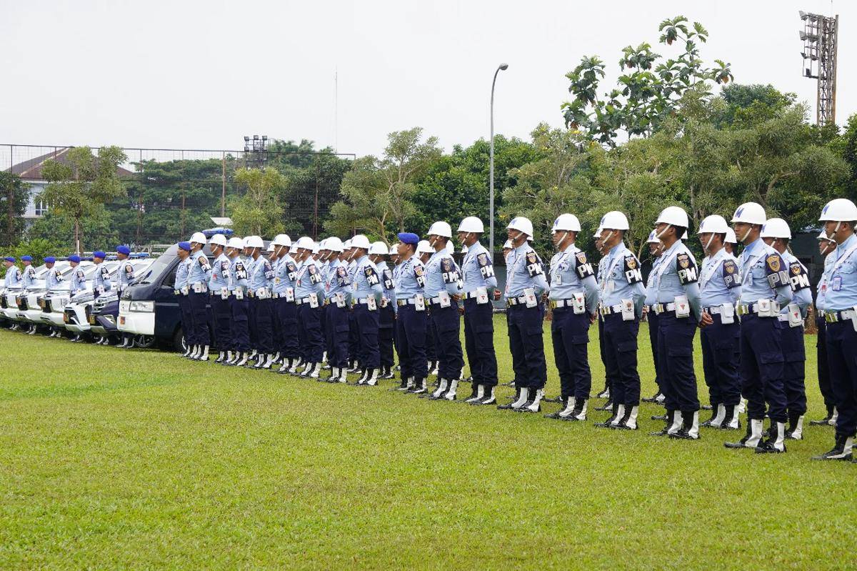 Pusat Polisi Militer Angkatan Udara (Puspomau) menggelar Apel Kesiapan Defile Kendaraan dan Pasukan Pam Rolakir dalam rangka menyambut HUT TNI ke-80 (dok. Dispenau)