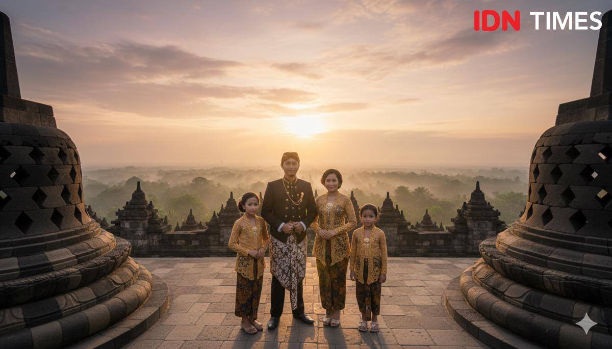 hasil edit foto keluarga adat Jawa dengan Gemini AI 