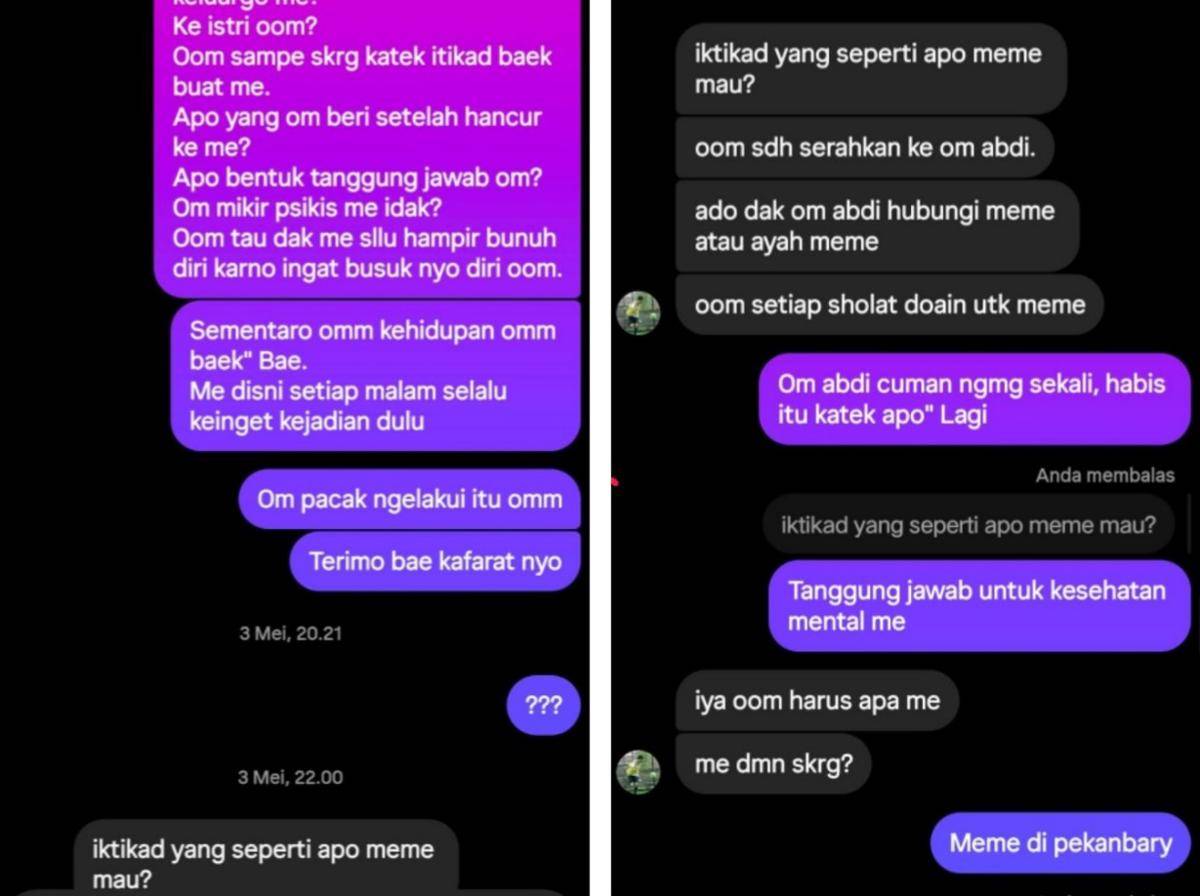 Postingan akun Mee Emee yang diduga korban pelecehan seksual guru SMPN 1 Lubuk Linggau. (Facebook: Mee Emee) 