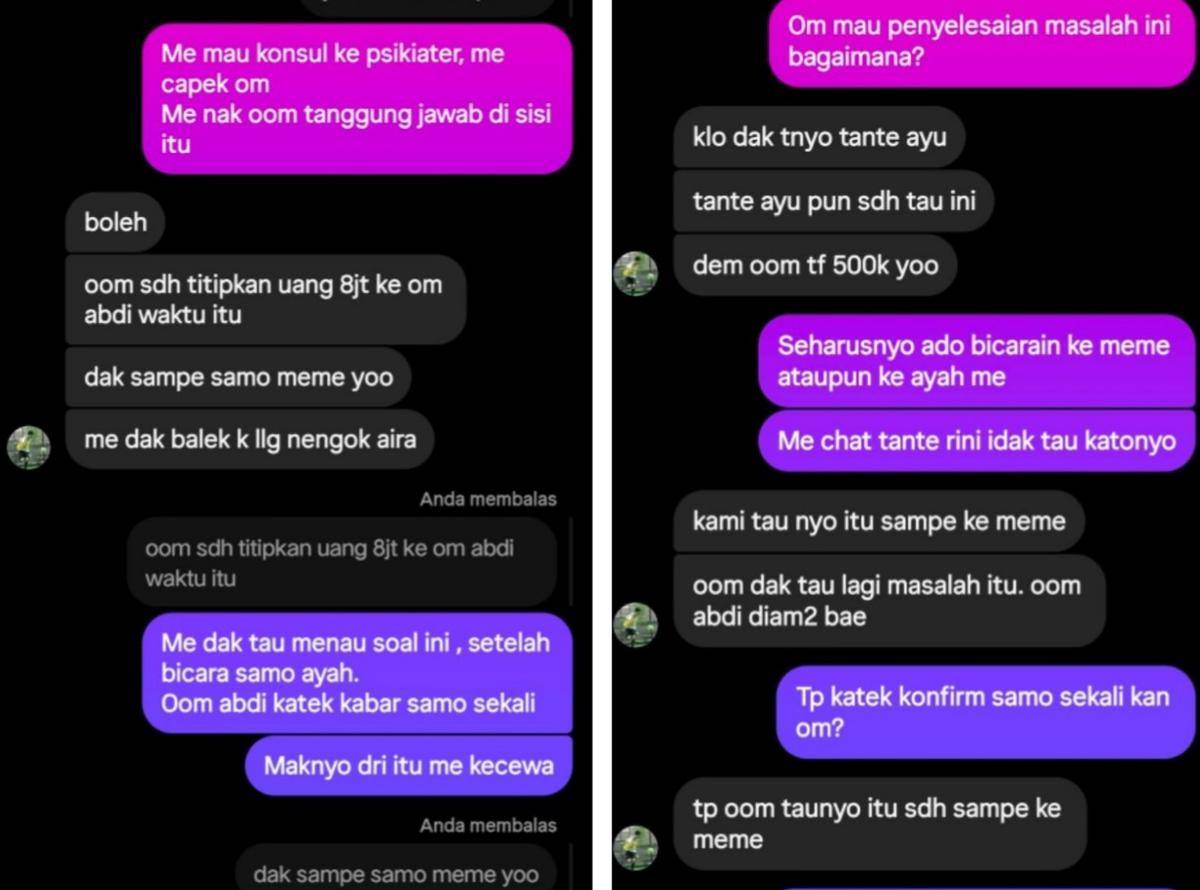 Postingan akun Mee Emee yang diduga korban pelecehan seksual guru SMPN 1 Lubuk Linggau.
