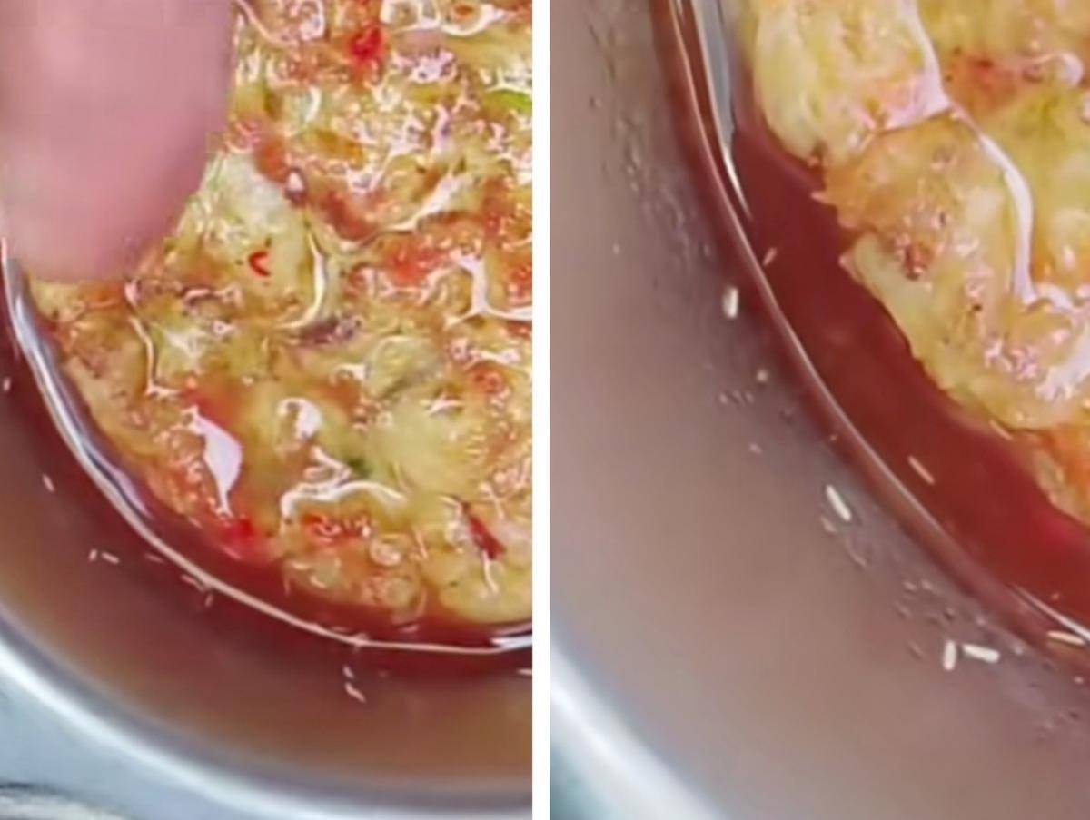 Penampakan ulat di menu MBG SDN 8 Kayuagung. (Dok. Istimewa)