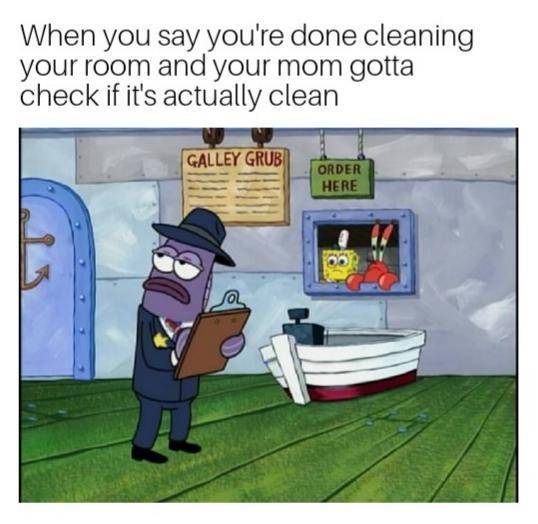 meme SpongeBob tentang membersihkan kamar 