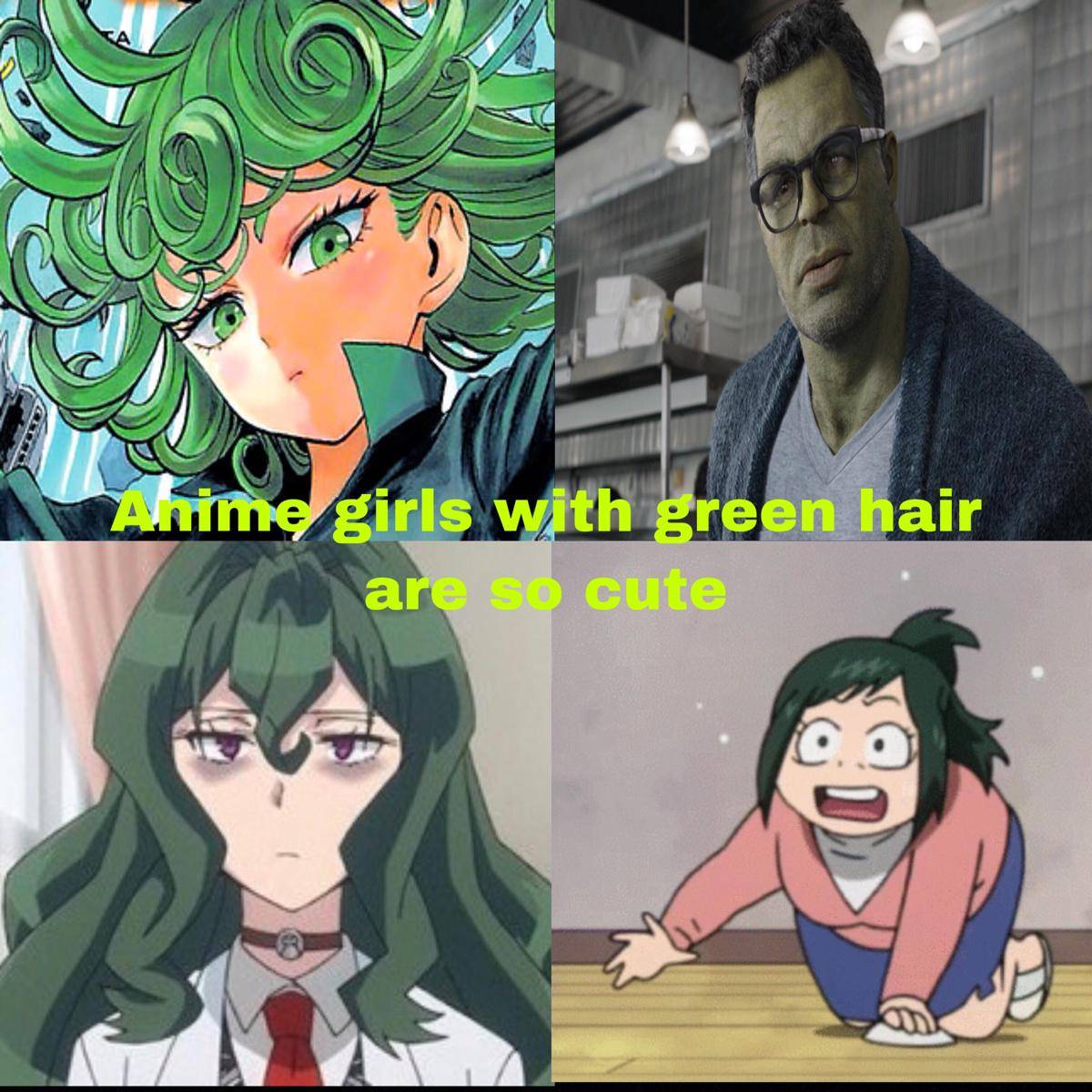meme karakter anime rambut hijau 