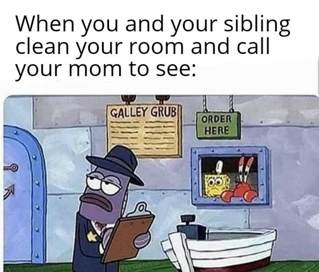 meme SpongeBob tentang membersihkan kamar 