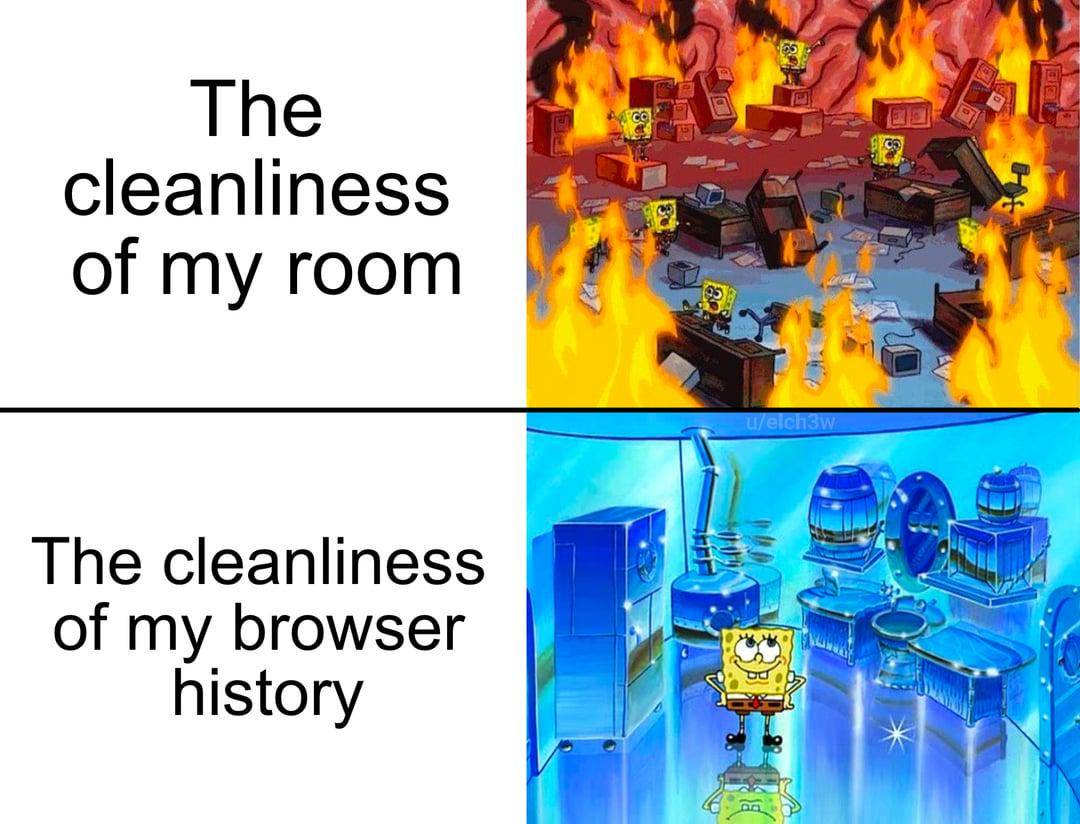 meme SpongeBob tentang membersihkan kamar 