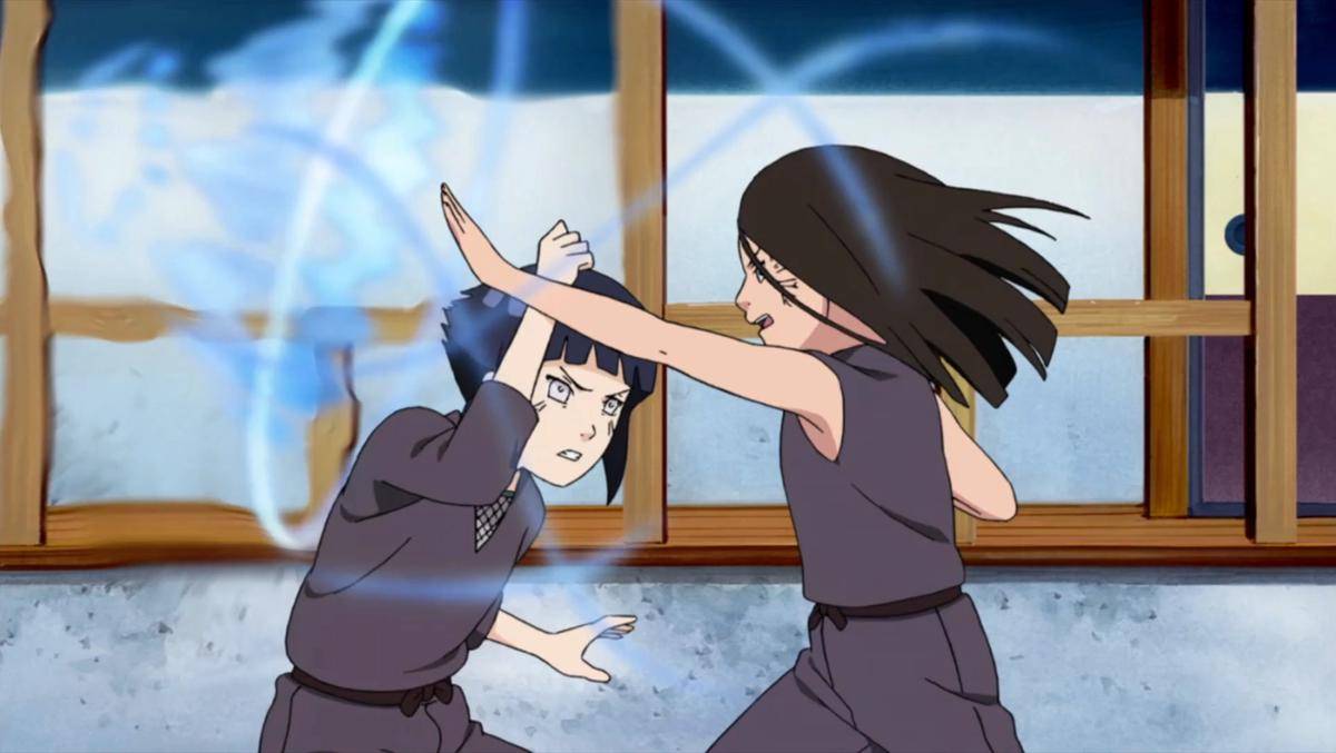 Hinata bertarung dengan Hanabi (dok. Studio Pierrot/Naruto: Shippuden)