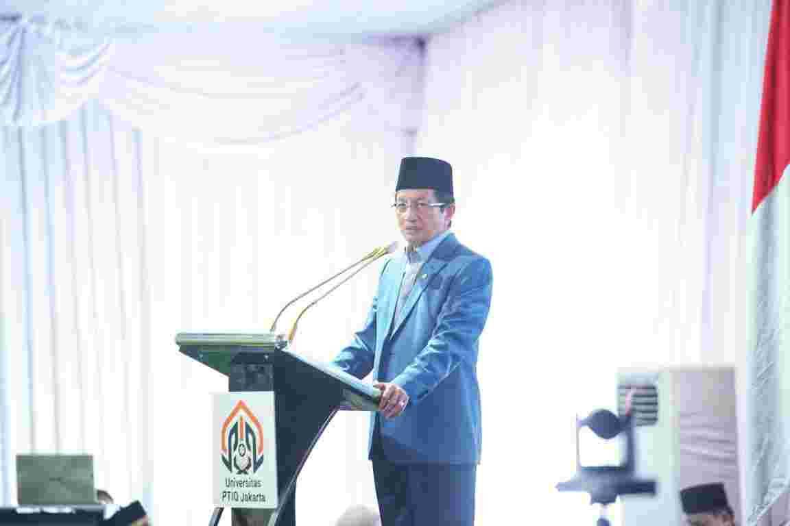 Menteri Agama Nasaruddin Umar saat peresmian Universitas Perguruan Tinggi Ilmu Al Quran (PTIQ) di Jakarta Utara, Selasa (23/9/25).