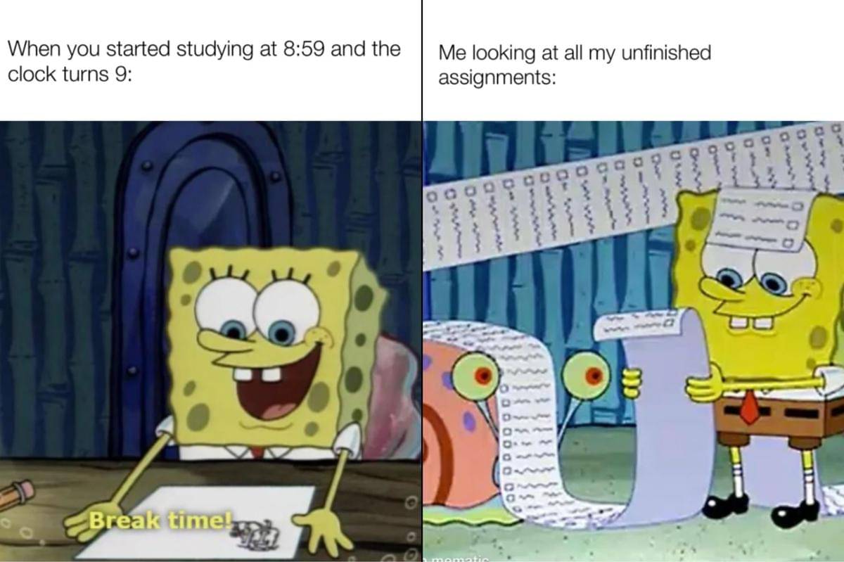 meme SpongeBob tentang malas belajar
