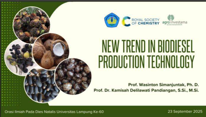 Orasi Ilmiah dari Prof. Wasinton Simanjuntak Bertema “New Trend in Biodiesel Production Technology” di Dies Natalis Universitas Lampung (Unila) ke-60 (Dok.Unila)