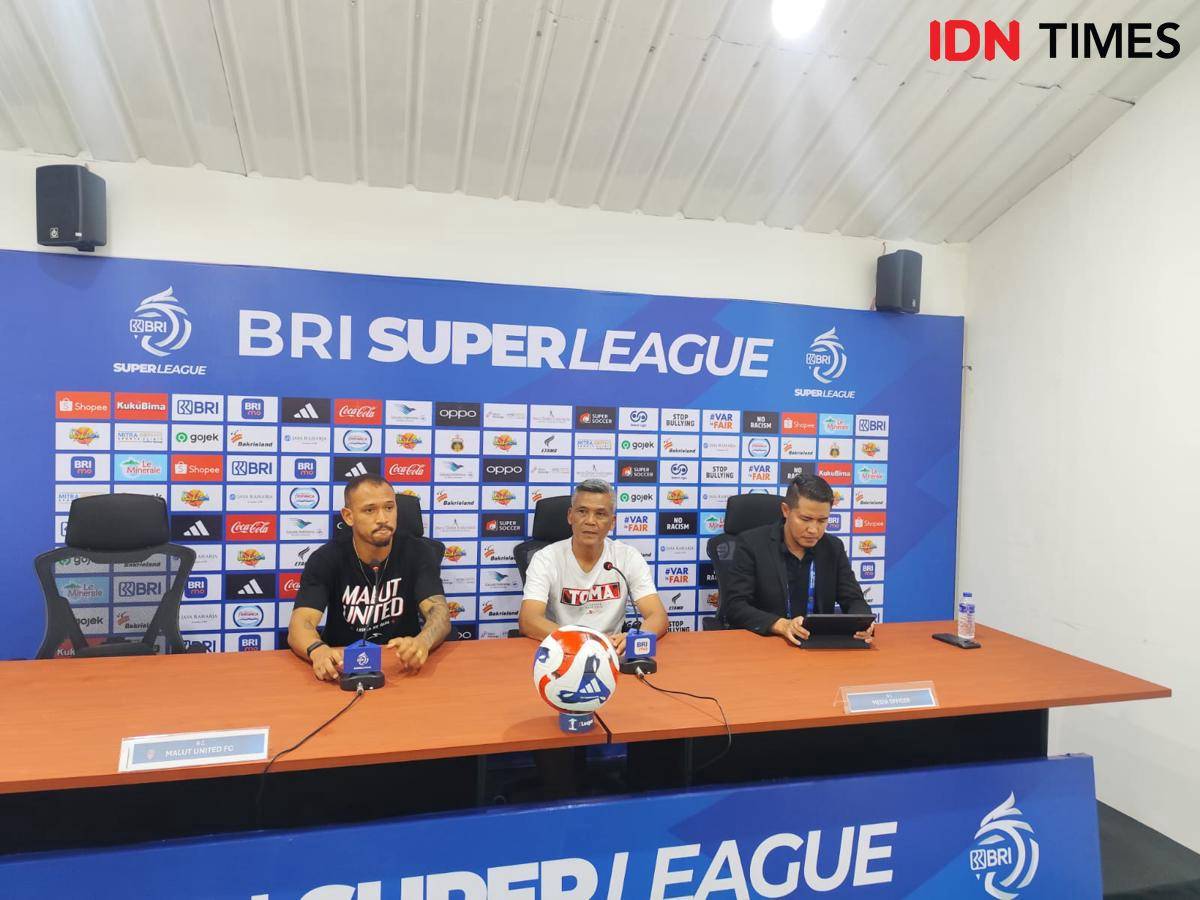 Konferensi pers Malut United sebelum laga menghadapi Bhayangkara Presisi Lampung FC. (IDN Times/Muhaimin)