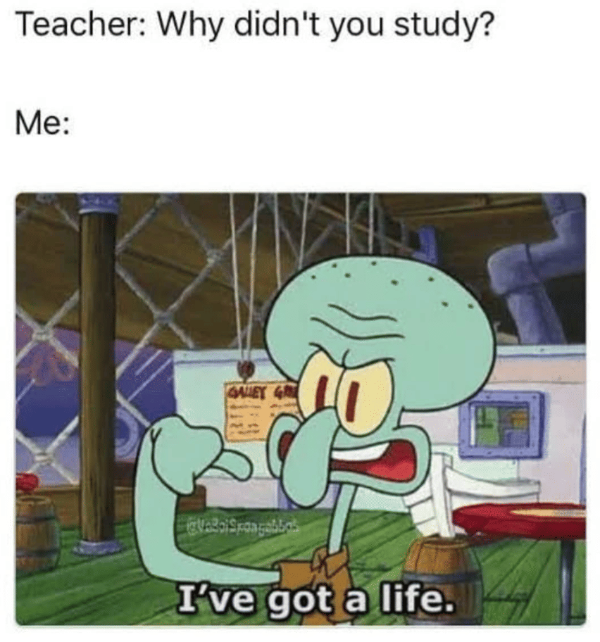 meme SpongeBob tentang malas belajar