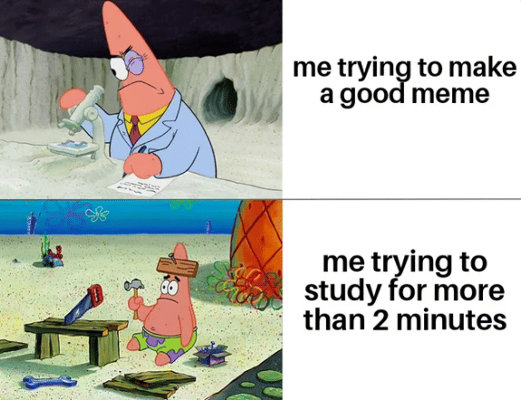 meme SpongeBob tentang malas belajar