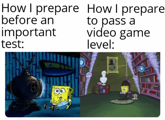 meme SpongeBob tentang malas belajar
