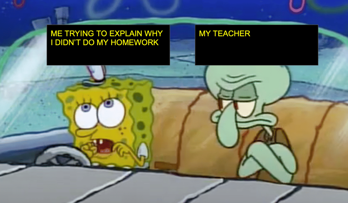 meme SpongeBob tentang ngumpulin PR