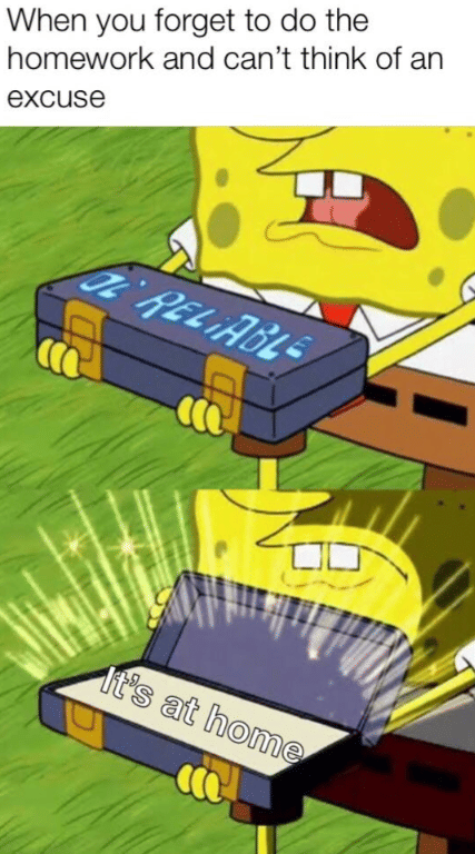 meme SpongeBob tentang ngumpulin PR