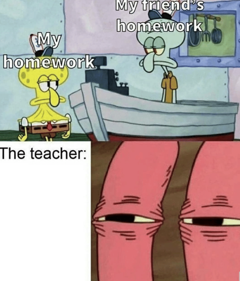 meme SpongeBob tentang ngumpulin PR