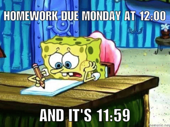 meme SpongeBob tentang ngumpulin PR