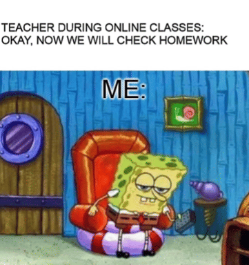 meme SpongeBob tentang ngumpulin PR