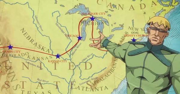 Steven memperlihatkan jalur pacuan kuda - STEEL BALL RUN JoJo’s Bizarre Adventure