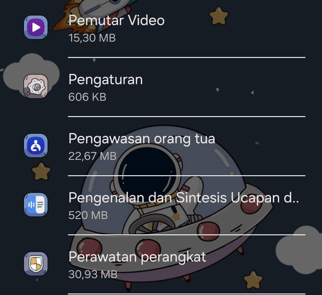 tampilan cache aplikasi pemutar video