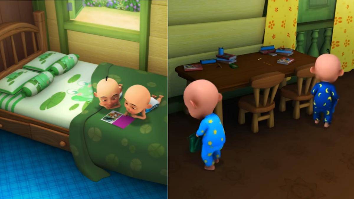 potret meja belajar Upin dan Ipin yang diletakkan di ruang tamu, terpisah dari ruangan tidur (dok. Les' Copaque Production/Upin & Ipin)