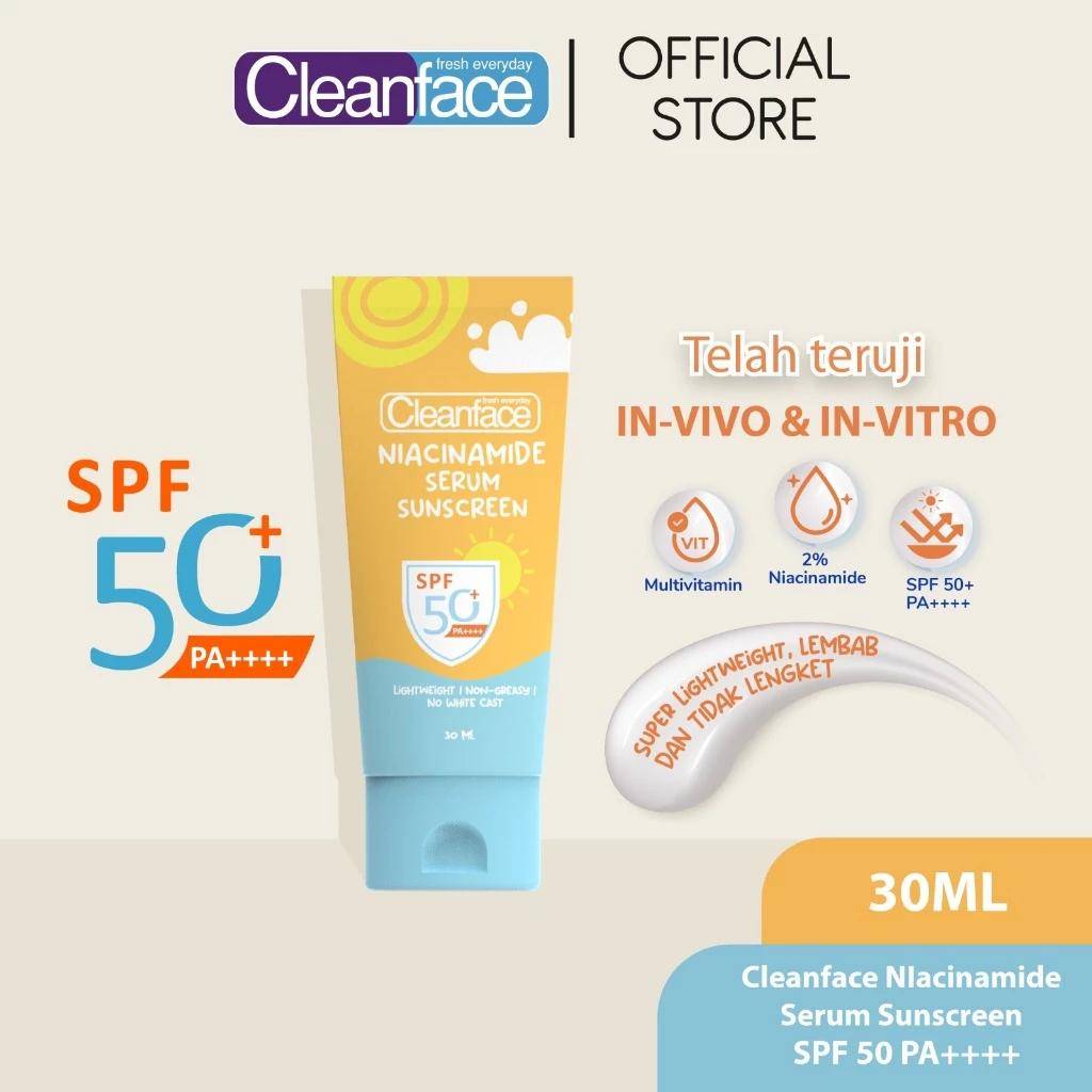 Purbasari Cleanface Niacinamide Serum Sunscreen SPF 50++++ (shopee.co.id/Purbasari Official Store)