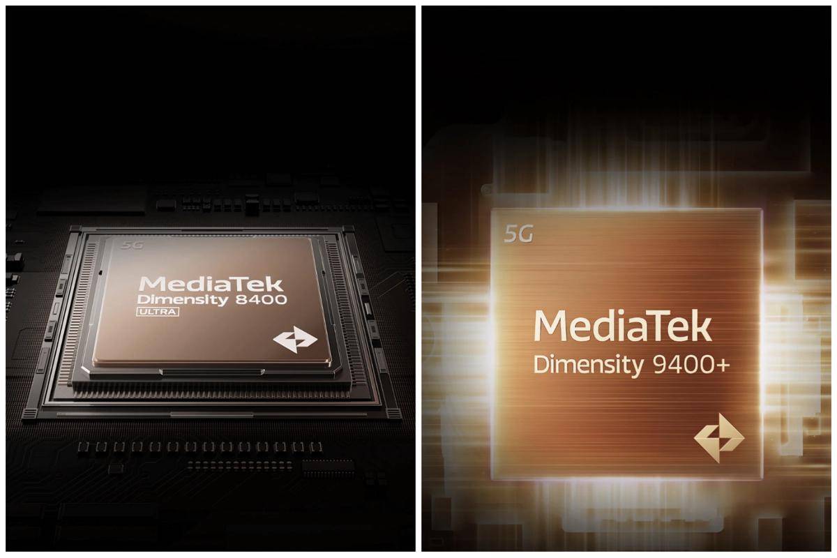 ilustrasi prosesor MediaTek Dimensity 8400 Ultra (kiri) dan MediaTek Dimensity 9400+ (kanan) 