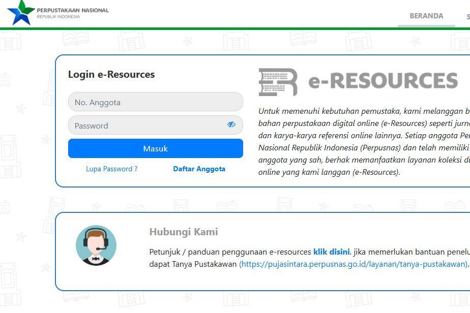 tangkapan layar website Perpusnas 