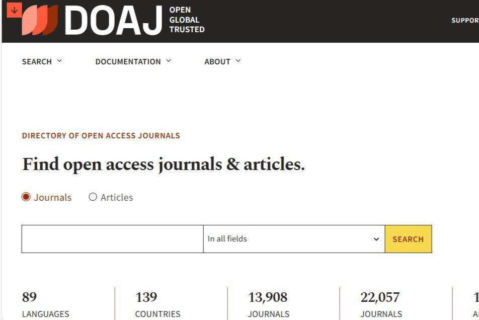tangkapan layar website DOAJ 