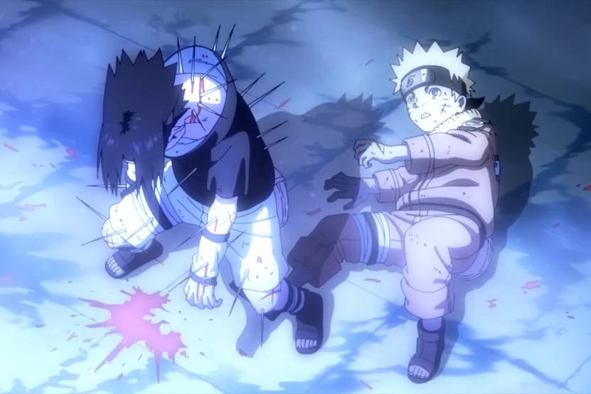 Sasuke melindungi Naruto dari Haku.
