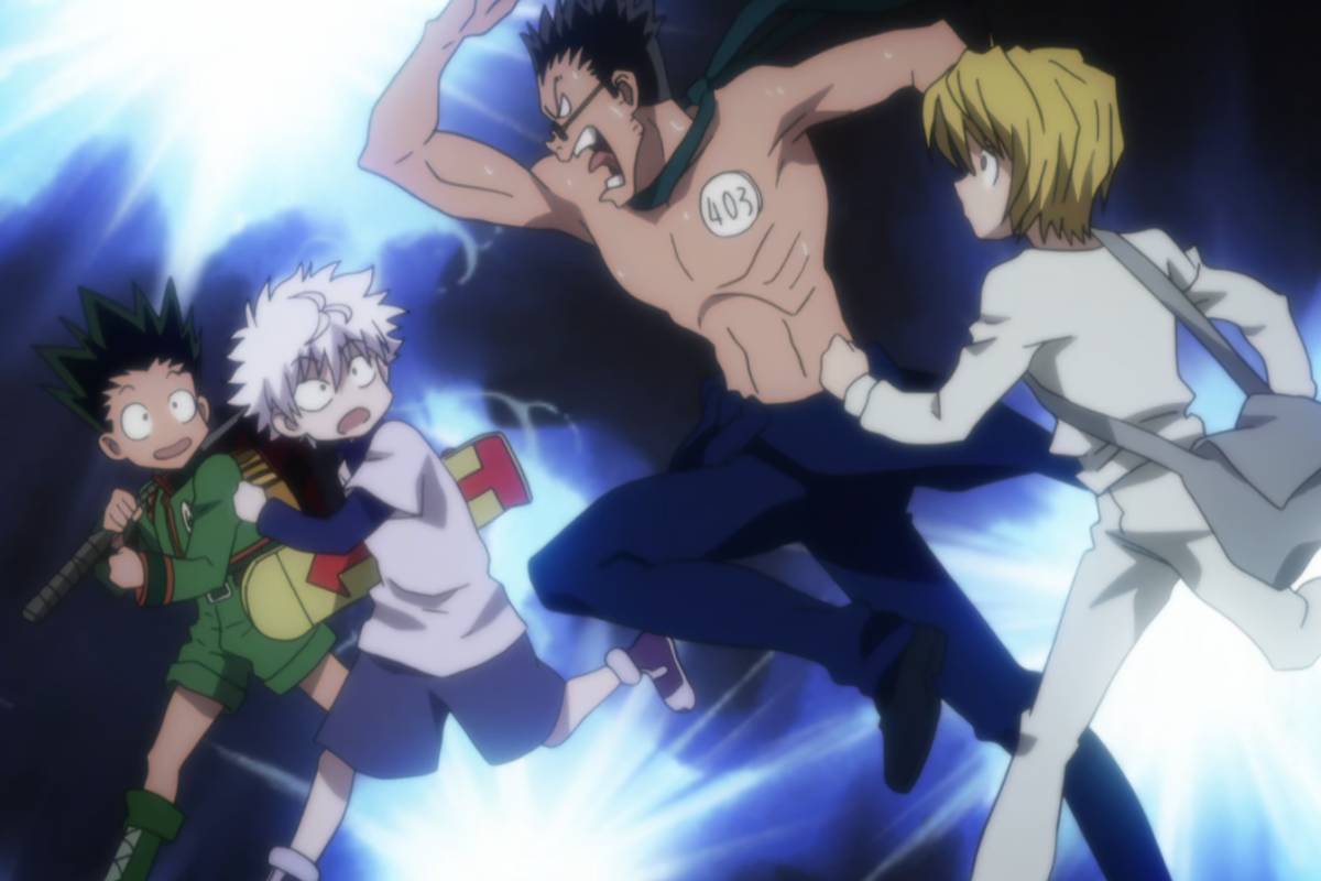 Gon, Killua, Leorio, dan Kurapika pada ujian pertama. 