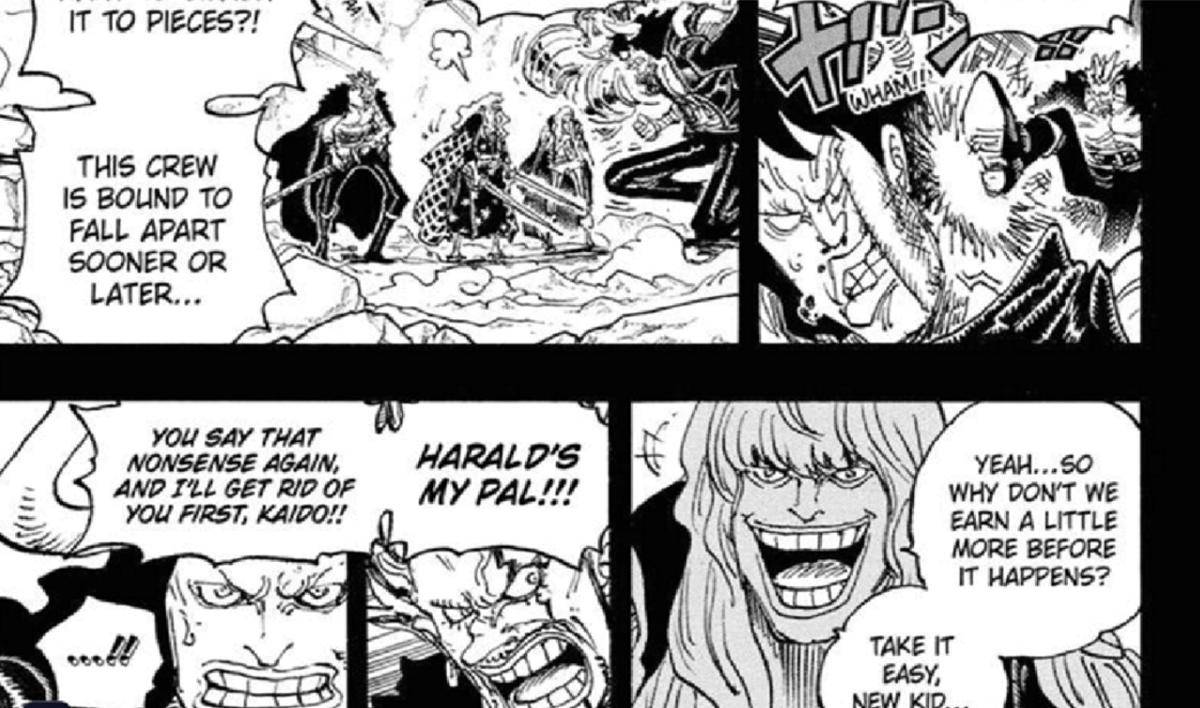 Rocks menghajar Kaido karena mengajak untuk menyerang Harald. 