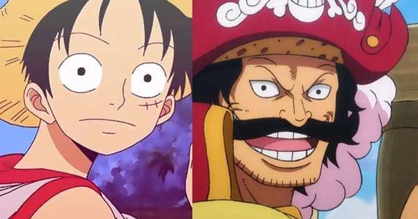 Luffy dan Roger menunjuk ke arah Skypiea - One Piece